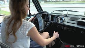 Pedal Challenge - Petra's driving and revving engine of an old VAN (MOBILE)