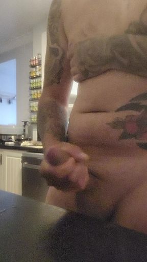 Horny Boy Wanking, Cumming Over Kitchen Counter &amp; Licking in up