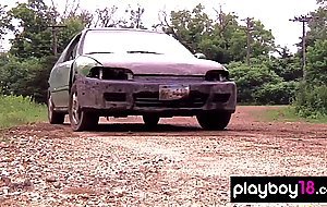 Big boobed badass nude babes Taylor Seinturier and Nadia Moore driving tank