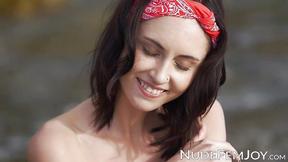 ”Brunette Sade Mare showing off her perky nipples & tight beaver”