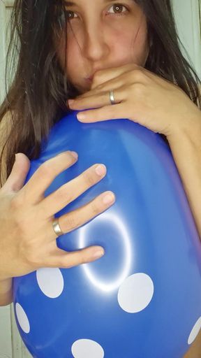 Blow Squish and Pop Blue Dotted Balloons - Bunny Looner