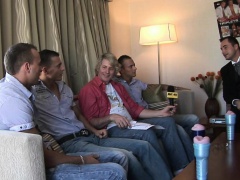 Sizzling hot studs sit on the sofa for an interview with Mickey Skee