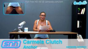 Camsoda News Network Reporter reads out news as she rides the sybian