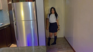 My stepdaughter comes home late because she's with her classmates, but she has no choice but to pay her punishment with sex