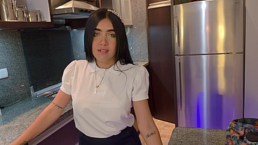 My stepdaughter comes home late because she's with her classmates, but she has no choice but to pay her punishment with sex