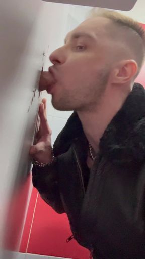 Chav Scally Boy Sucks Big Dick Glory Hole in Public Toilet