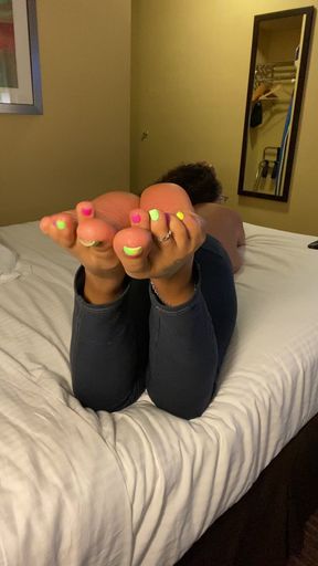 Latina Tanfeets Strips Down to Thong Before Shower Soles Feet Tease