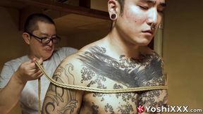 Kemono fucks bound Yoshi Kawasaki and Damian Dragon raw In threesome