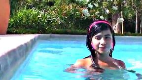Watch as Latina teen Tobie Teen fingers herself at the pool in hot solo action