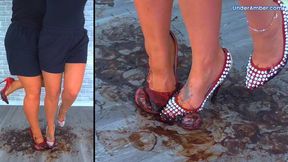 204 Part 2 - Split Cam - Goddess Amber & Miss Lucy - Trampling Your Cock & Balls Under The Muddy Soles Of Our Red Stilettos - Trample Trampling CBT Ballbusting Crushing Crush CockBox Shoe Foot Heel Wrecked Dirty