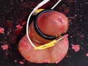 Hour long CBT session including balls slapping, hot wax play and e-stim teasing until cum leaks out