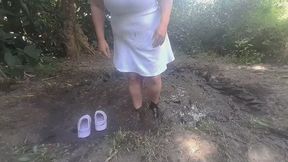 White Summers Dress Destroyed in Muddy Masturbation