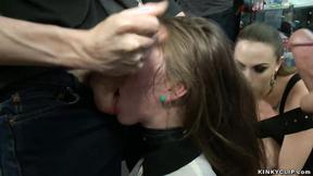 ”Tiny tart throat fucked in public”