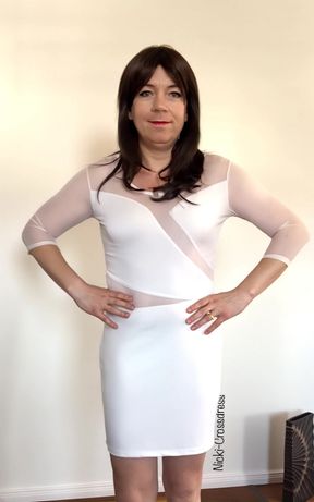 Nicki-Crossdress sexy white Mesh-Dress - small tits