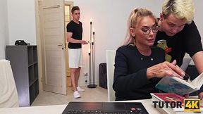 Curvy tutor Malusha got a two young dicks in her holes