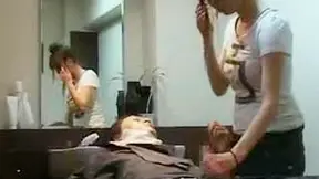 Asian Stylist's Steamy Shampoo Booth Blowjob Session