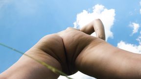 Pussy close-up on the nude beach porn