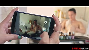 Sofi sneaks up on her boyfriend as he&rsquo_s taking a bath and tries making some pics - FULL SCENE on https://www..com/