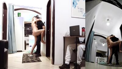 Watch as real wife cheats on hubby with delivery guy while he wears headphones!