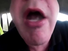 Old men swallows straight cum in car