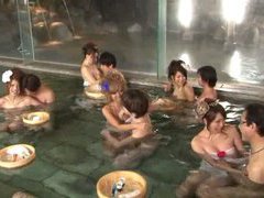 Group of Japan swingers have bath foreplay sex party