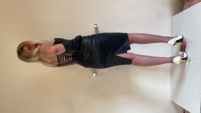 Lady Latisha - White Versace Stilettos - Cock Trampling CBT Shoejob - Horizontal View