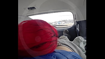 MtF Asian American redhead shemale cum slut ImpregnableLexa sucks and fucks in public in the back of a car in a gas station parking lot