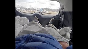 MtF Asian American redhead shemale cum slut ImpregnableLexa sucks and fucks in public in the back of a car in a gas station parking lot