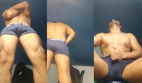 Military muscle stud strokes his huge cock while flexing that big ass in tighty-whities