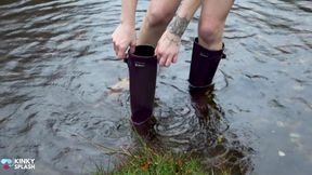Welly Sploshing in Boots and No Panties!