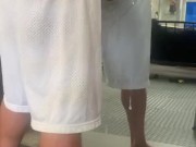 Jerking off in mirror.