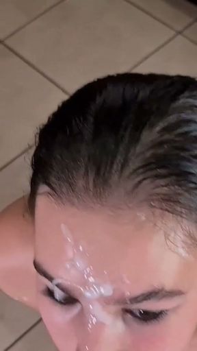 Slut eating piss soaked noodles after jerking cock with cum facial   Clip 1