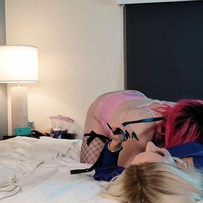 Redhead Trans Woman Deepthroats Very Sexy Blonde Sissy Cock