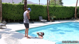 Working Hard Outside? Daddy Takes a Dip in the Pool!