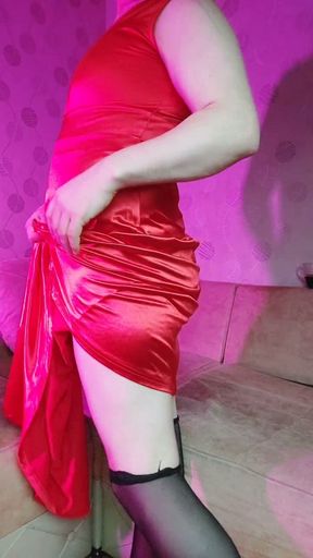 Red Gothic White Femboy With Half Tights