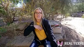 Nerdy blonde teen with glasses gets fucked hard in POV