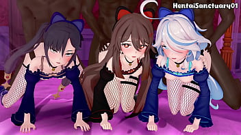 Furina, Hu Tao &amp_ Mona Interracial Gangbang Orgy&mdash_ Genshin Impact