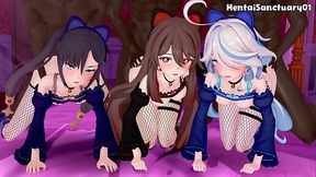 Furina, Hu Tao &amp_ Mona Interracial Gangbang Orgy&mdash_ Genshin Impact