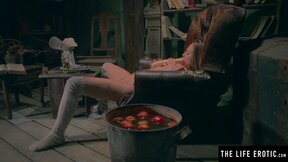 Petite kinky beauty fucks her tight cunt with a huge vegetable