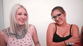 3-Way Porn - a Round Sister-in-Law is Getting Scissored Sensually by her 2 BFFs in a Threesome.