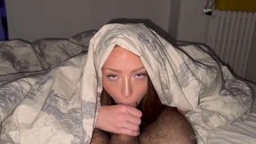 call me slo sucks her bfs dick under the blanket porn video