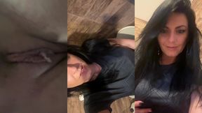 beautiful milfycalla with hungry pussy pee in the toilet, pissing close up 182