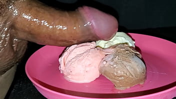 Some fun playing with my ice cream and cum loading it for dessert.