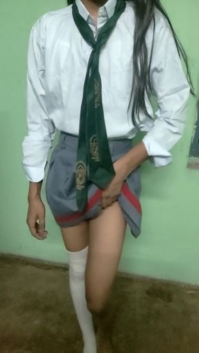 cute indian femboy in school dress strip tease   Clip 2