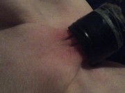 Getting my pussy sucked on with a vacuum cleaner until it swells up