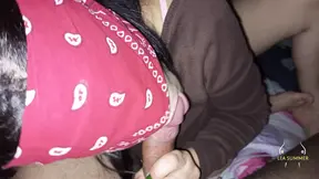 My stepbrother is visiting my house so I give his big, hard, black cock a blowjob.