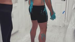 Sploshing Messy kitchen play with cake smashing and batter , messy blowjob with CIM while wearing my Jordans