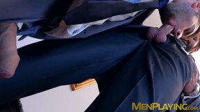 Stud gets his ass hole drilled by businessman as he moans