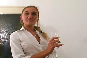 Slim looking German babe with blonde hair gets a fuck of her life