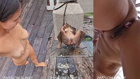 beauty and risky public walking with plug and pissing